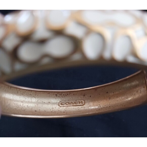 VTG Coach Cream/Gold C Logo Enamel Snap Clasp Bangle Bracelet Logo Charm Dustbag - Picture 8 of 10